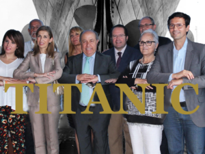 Opening of the exhibition of the Titanic Foundation "TITANIC:The Reconstruction". Granada Science Park. President of the Provincial Council and Mayor of Granada. Director of the Granada Science Park and President of the Titanic Foundation. Granada, 2015.